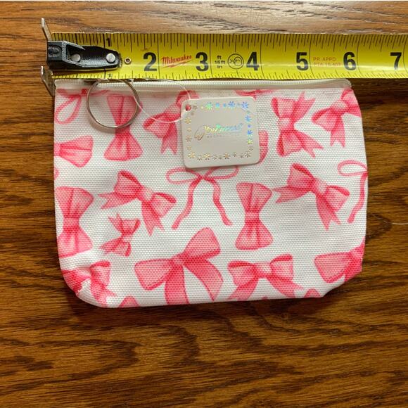 Coin Purse Wallet with Keychain Bow Pink/White - Picture 2 of 2